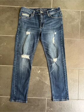 Calvin Klein Jeans Womens Distressed Slim Boyfriend Fit Jeans - Dark Blue